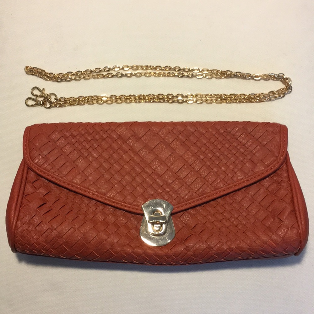Burnt Orange Vegan Leather Woven Clutch